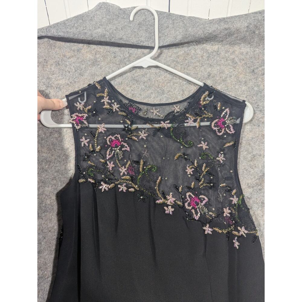 Stephen Yearick Black Formal Floral Beaded Top Evening Y2K Silk Dress Size 12